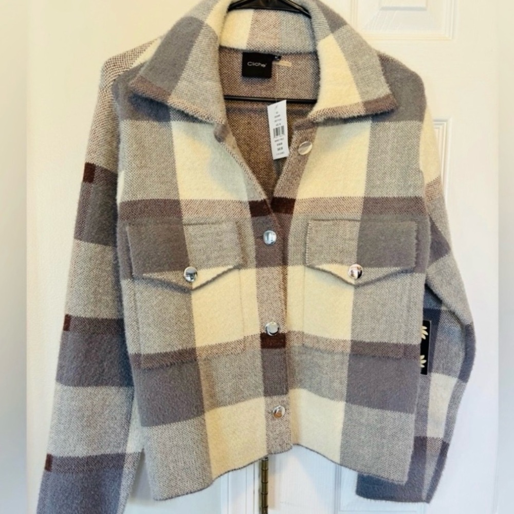 Plaid Shacket in Cream and Gray